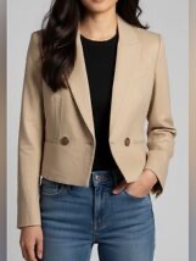 Jason Wu Linen Blend Double Breasted Cropped Blazer Tan - Size M - Nwt
